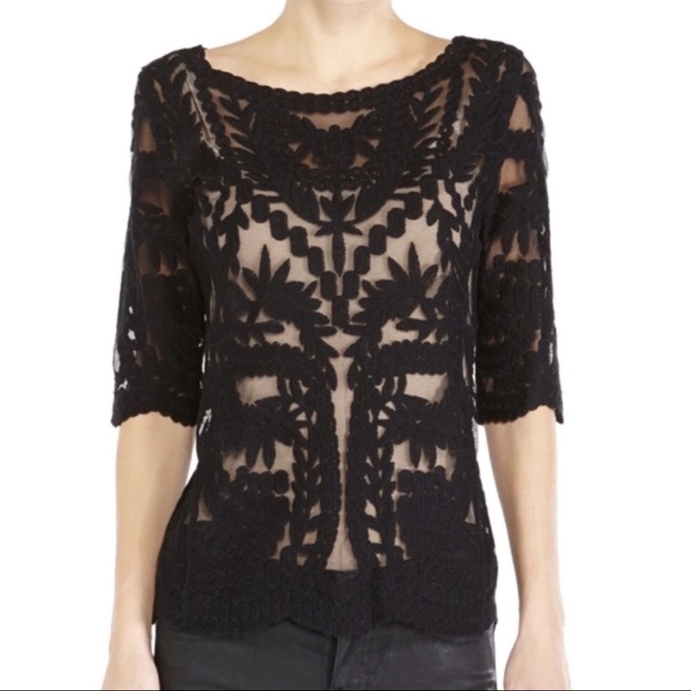Laundry By Shelli Segal Lace Mesh Boatneck Top XS
